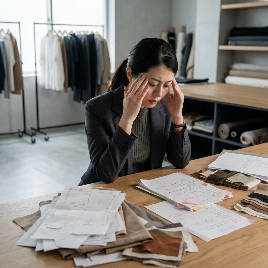 アナログ業務に悩むアパレル女性経営者のイメージ